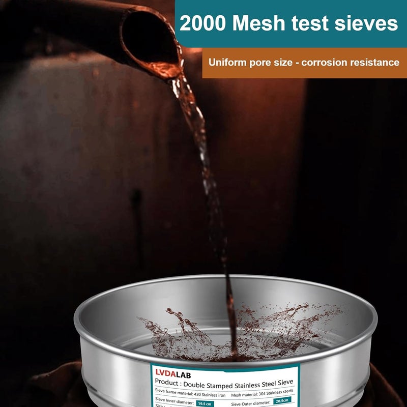 LVDALAB 304 Stainless Steel Mesh Lab Sieve, 2000 Mesh(0.0075mm) Aperture Test Sieve, 7.9Inch(20cm) Diameter Economy Standard Analysis Sample Test Sieves for Industrial Laboratory Homes - Image 4